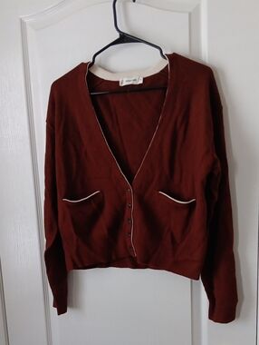 Everlane Women's Deep Brown V-Neck Button Cardigan